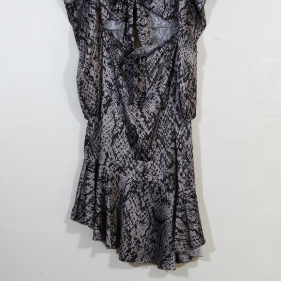 Forever 21 Snakeskin Black Gray Reptile Print Asymmetrical Maxi Dress Size Small - Picture 10 of 11